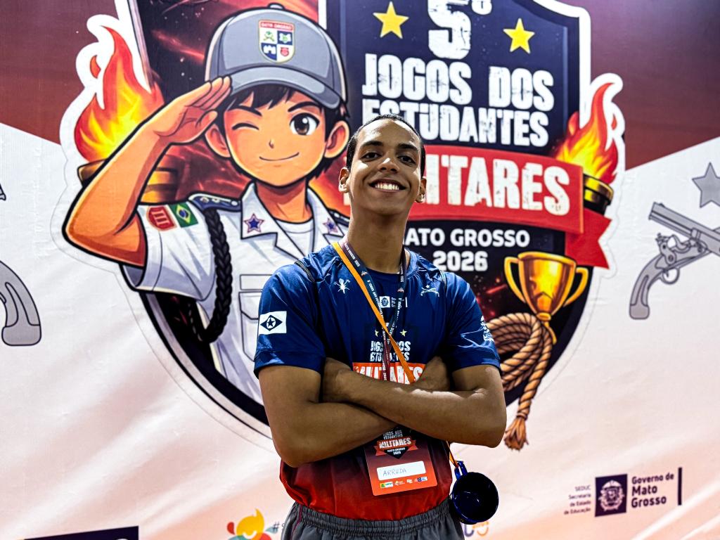 Alunos reforçam amizade e integração nos Jogos dos Estudantes Militares da Rede Estadual - Pedro Arthur, aluno da EE Militar Tiradentes, de Cuiabá